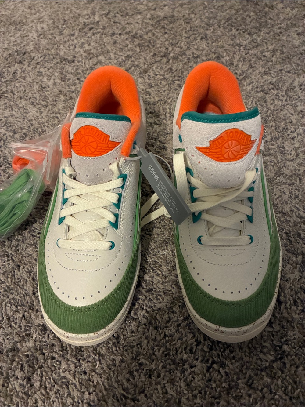 Jordan Low-Top Sneakers — White, Green & Orange Accents